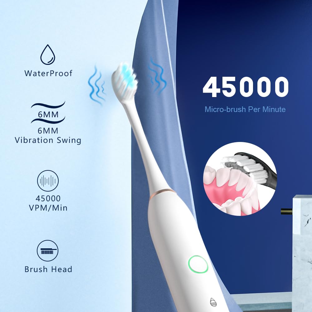 SENWEN 2 Pack Rechargeable Electric Toothbrush for Adults & Kids - Whitening Teeth with 8 Brush Heads (Black & White) - Perfect for Travel, Home & Family Oral Care