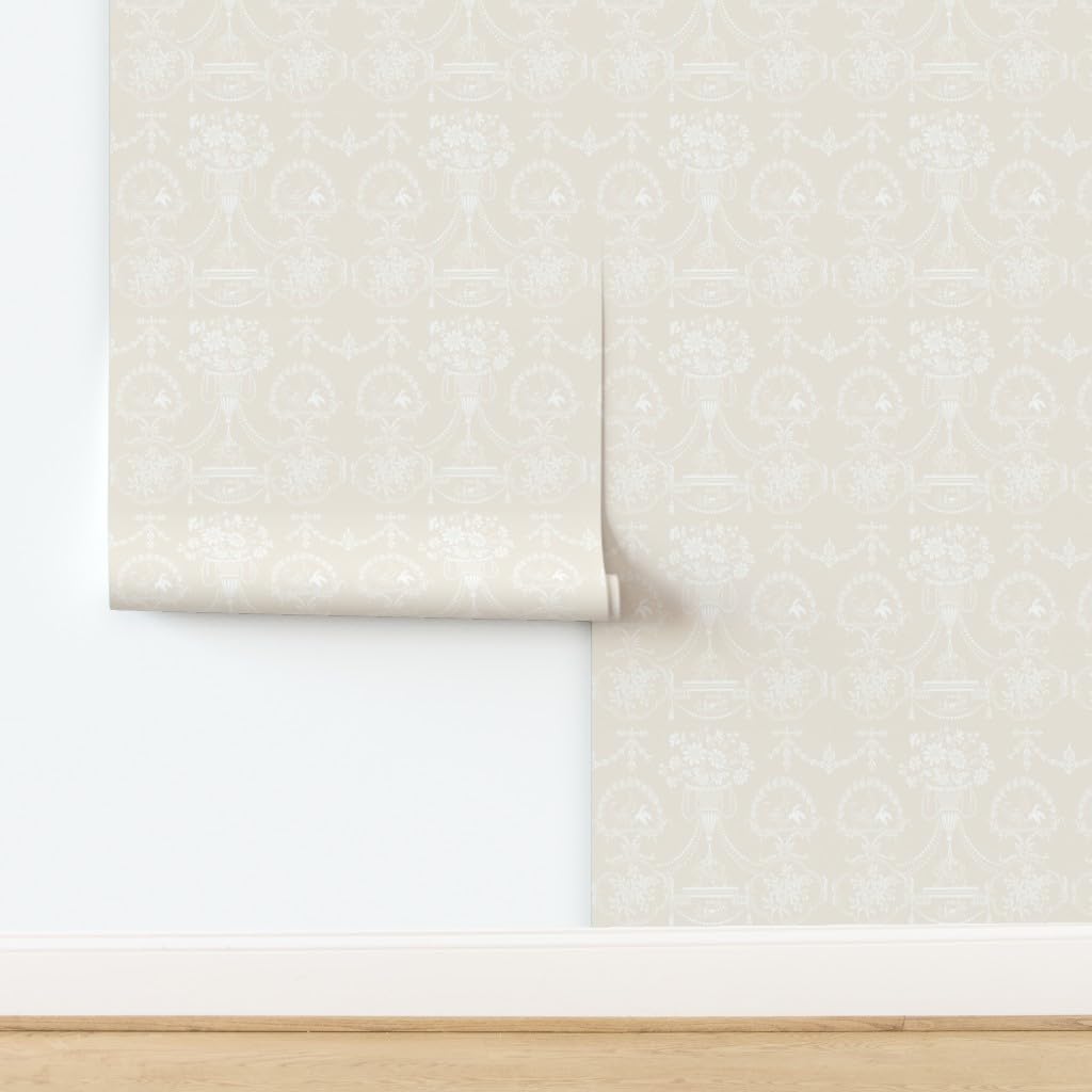 Peel & Stick Removable Wallpaper - 9ft x 2ft Neutral Cream Toile Floral Design | Perfect for Bedroom, Nursery & Wedding Decor | Custom Self-Adhesive Wallpaper by Spoonflower