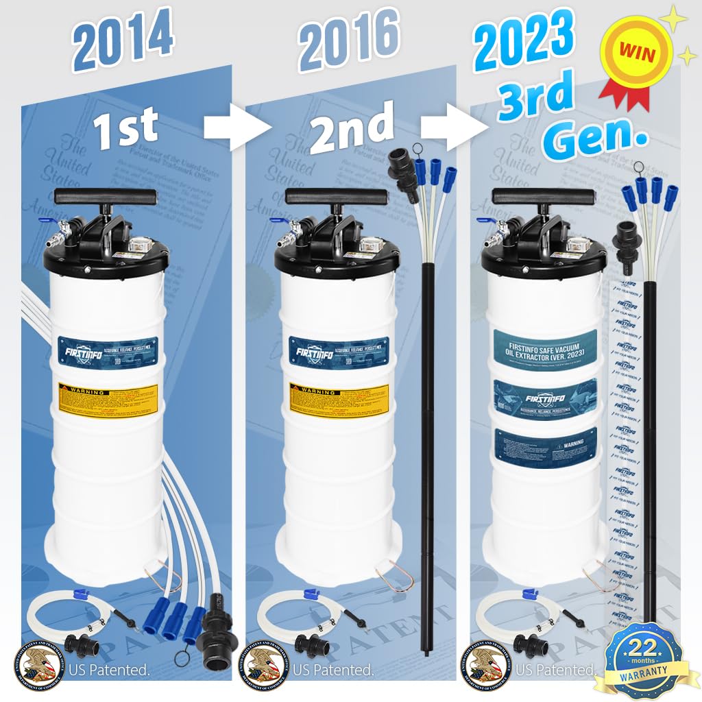 FIRSTINFO A1108US 3rd Gen 9L Oil Vacuum Extractor - Pneumatic/Manual Pump with Safety Gauge | 51