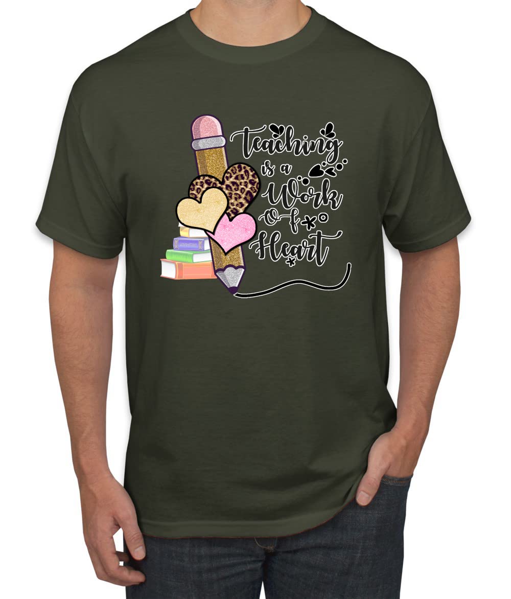 Wild Bobby Teaching is a Work of Heart Pop Culture Men's Graphic T-Shirt - Funny Teacher Appreciation Gift for Educators, Fathers & College Students - Perfect for Classrooms, School Events & Casual Wear