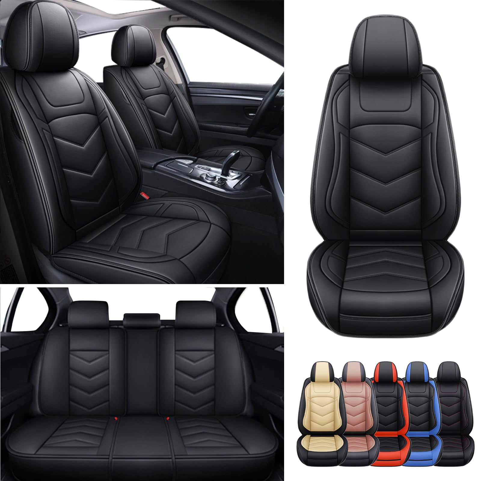 Universal Full Coverage Waterproof Car Seat Covers - 5-Piece Set for Front & Rear Seats | Fits Most Vehicles Including Elantra, Jetta, Passat, Outlander | Durable Seat Protectors for Cars, SUVs & Trucks | Perfect for Daily Commute, Road Trips & Pet Owners (Black)