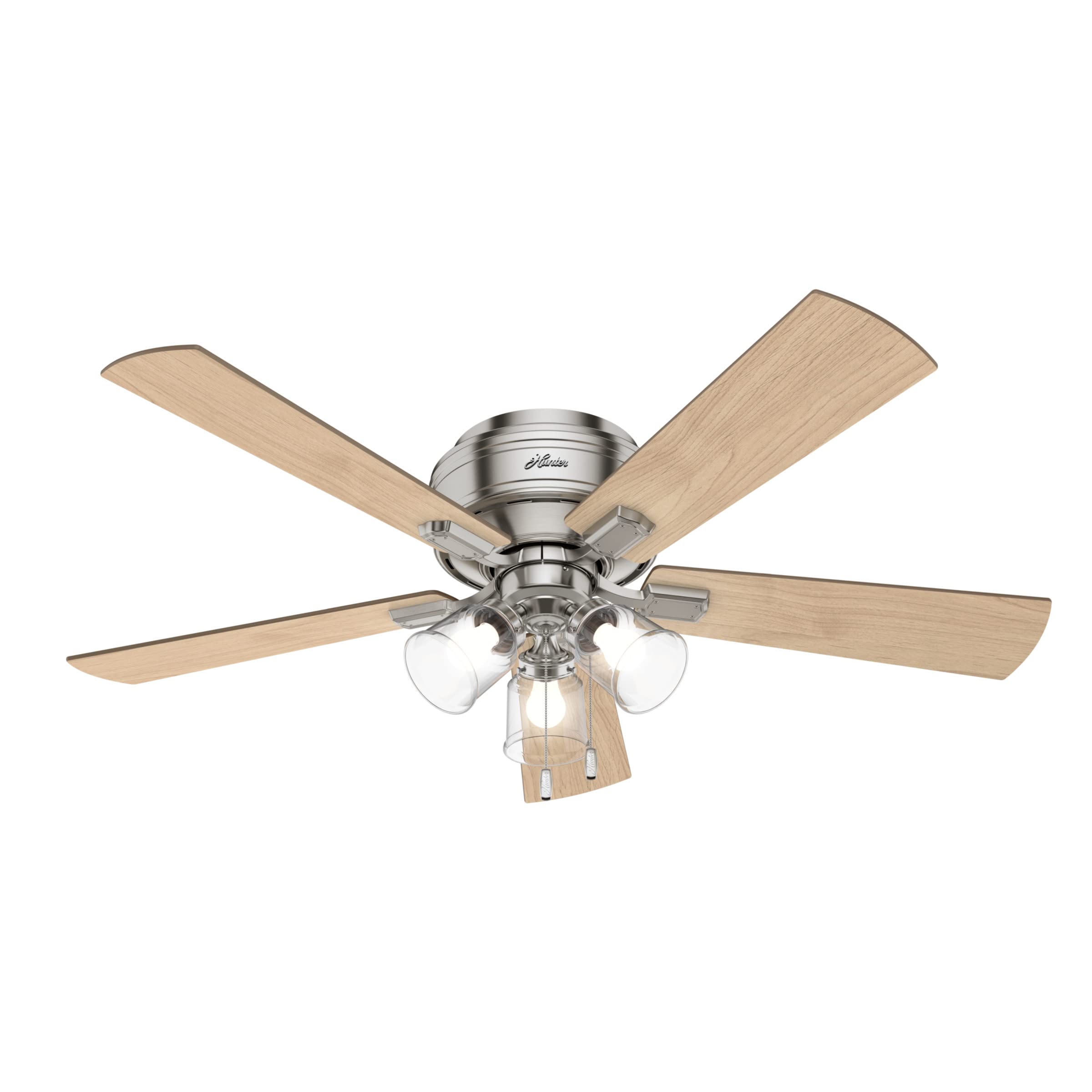 Hunter Fan Company 54209 52 Inch Crestfield Brushed Nickel Low Profile Ceiling Fan with LED Light Kit and Pull Chain - Perfect for Bedroom, Living Room, and Indoor Spaces