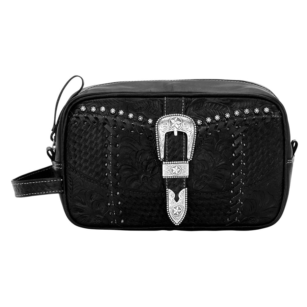 Vintage Leather Shaving Kit & Toiletry Travel Bag for Men - American West Style Grooming Set - Perfect for Camping, Business Trips and Romantic Getaways