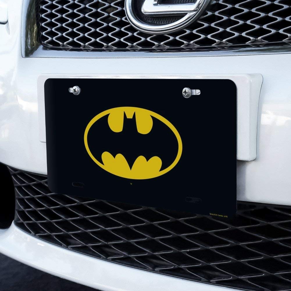 Batman Classic Bat Shield Logo Novelty Metal Vanity License Plate - Car, Motorcycle, Wall Decor & Collectible Gift for Fans