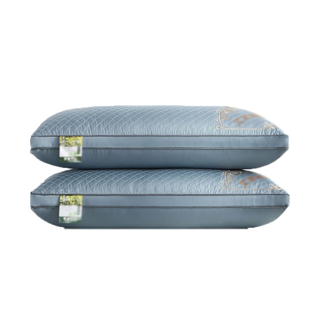 LYUN Memory Foam Pillow for Neck Support - 2 Pack Blue Orthopedic Pillows for Side, Back & Stomach Sleepers - Relieves Neck Pain, Shoulder Pain & Improves Spinal Alignment - Perfect for Hotels, Home & Travel Use