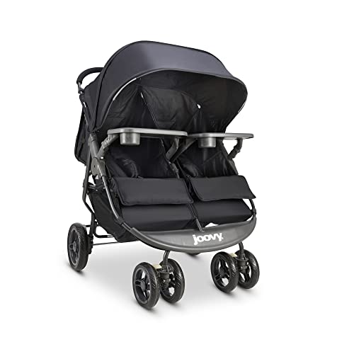 Joovy Scooter X2 Double Stroller for Twins with Tray & Large Storage Basket - Side by Side Baby Stroller for Outdoor Walks, Shopping, and Travel - Black