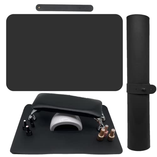 SHIMIDO Premium Soft Microfiber Leather Nail Art Table Mat - Non-Slip Arm Rest Cushion for Manicure & Pedicure | Essential Nail Tech Accessory for Salon & Home Use (Black)