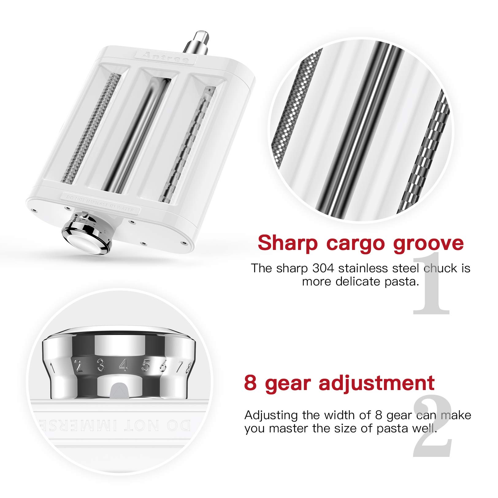 Antree 3-in-1 Pasta Maker Attachment Set for KitchenAid Stand Mixers - Includes Pasta Roller, Spaghetti & Fettuccine Cutters with Cleaning Brush | Perfect for Homemade Italian Pasta, Lasagna & Fresh Noodle Making