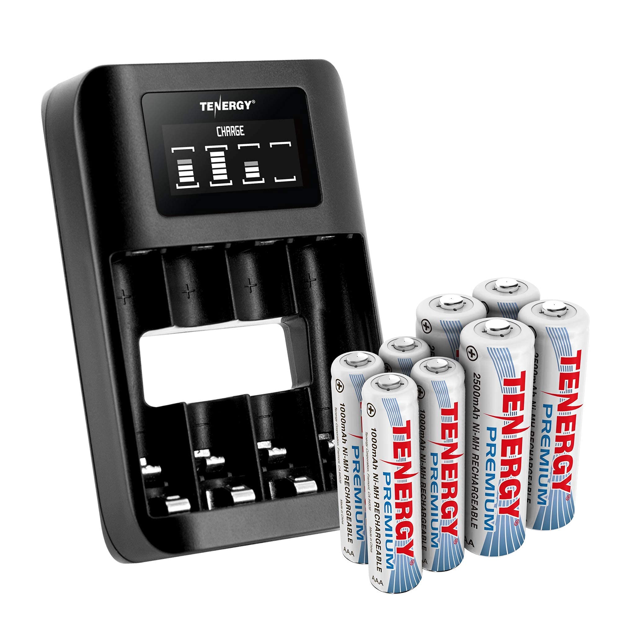 Tenergy TN474U Smart Charger with 8-Pack Premium AAA Rechargeable Batteries - High Performance for Professional Electronics, Cameras, Toys & More
