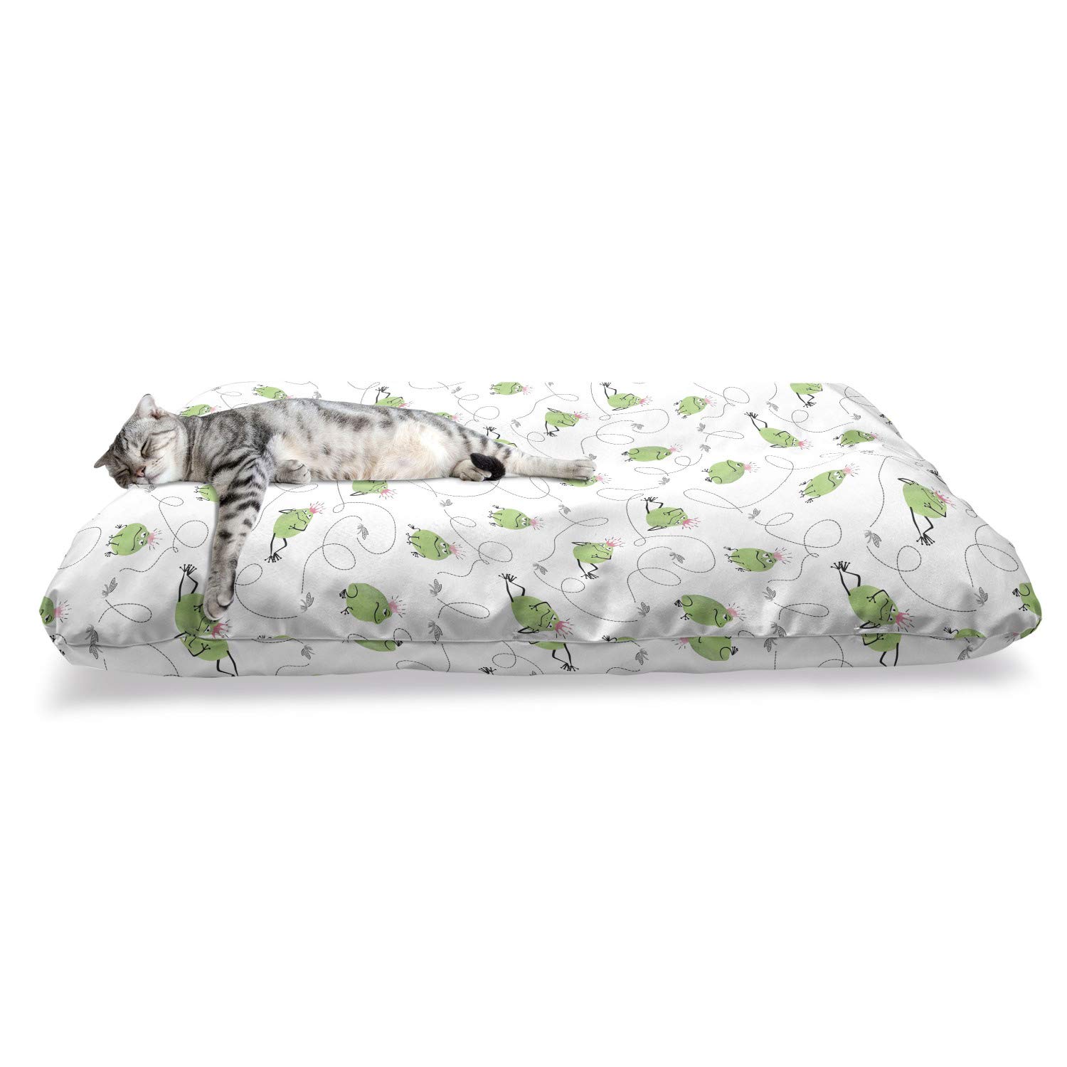Lunarable Frog Prince Pet Bed - Chew Resistant Dog & Cat Cushion with Removable Cover, 24x39 Inch, Pale Green & Pink - Cozy Sleeping Pad for Puppies, Kittens, Small Pets - Perfect for Bedroom, Living Room, Pet House
