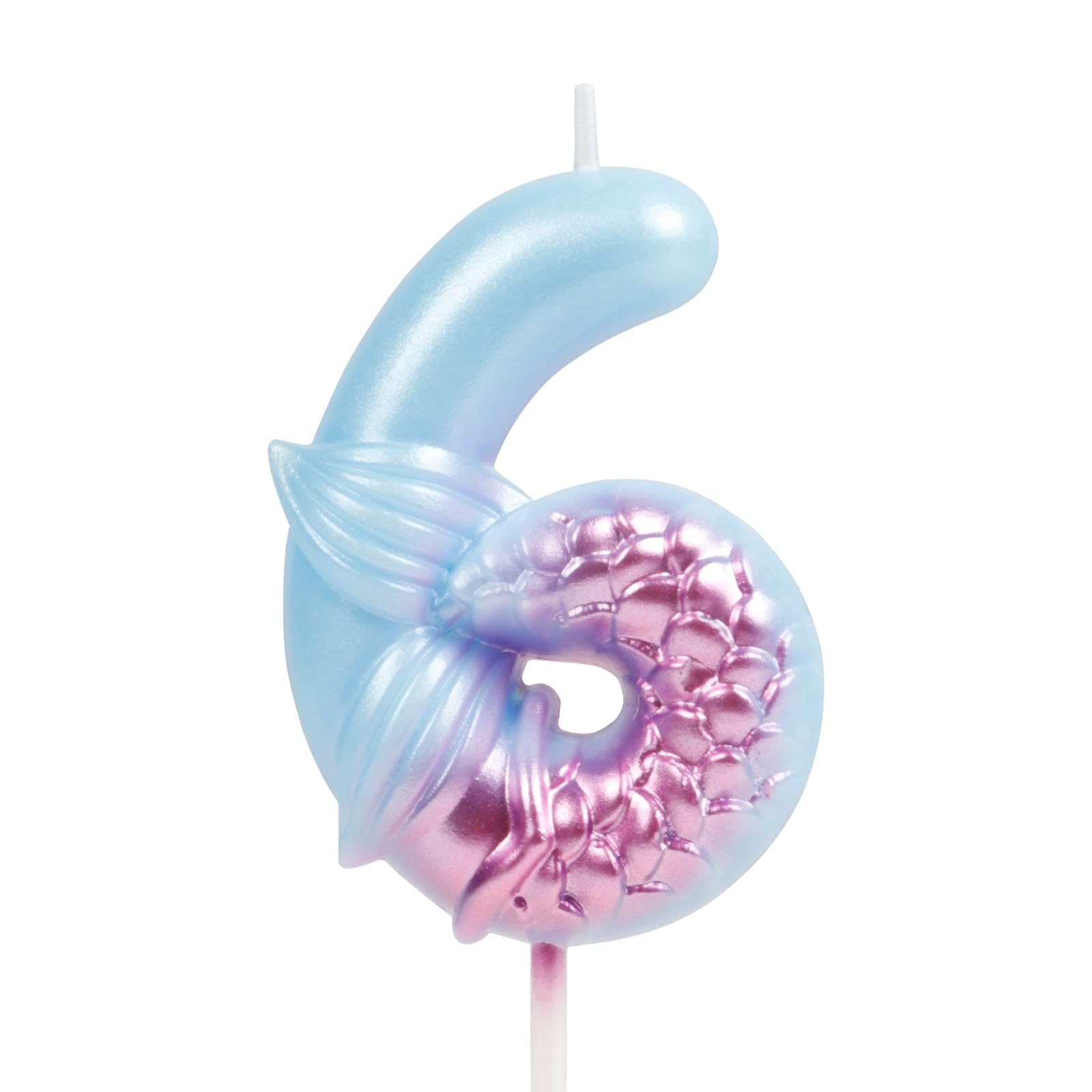 6th Birthday Candles - Mermaid Themed Blue & Purple Number 6 Cake Candles for Girls | Perfect for Birthday Cakes, Cupcakes, and Mermaid Party Decorations