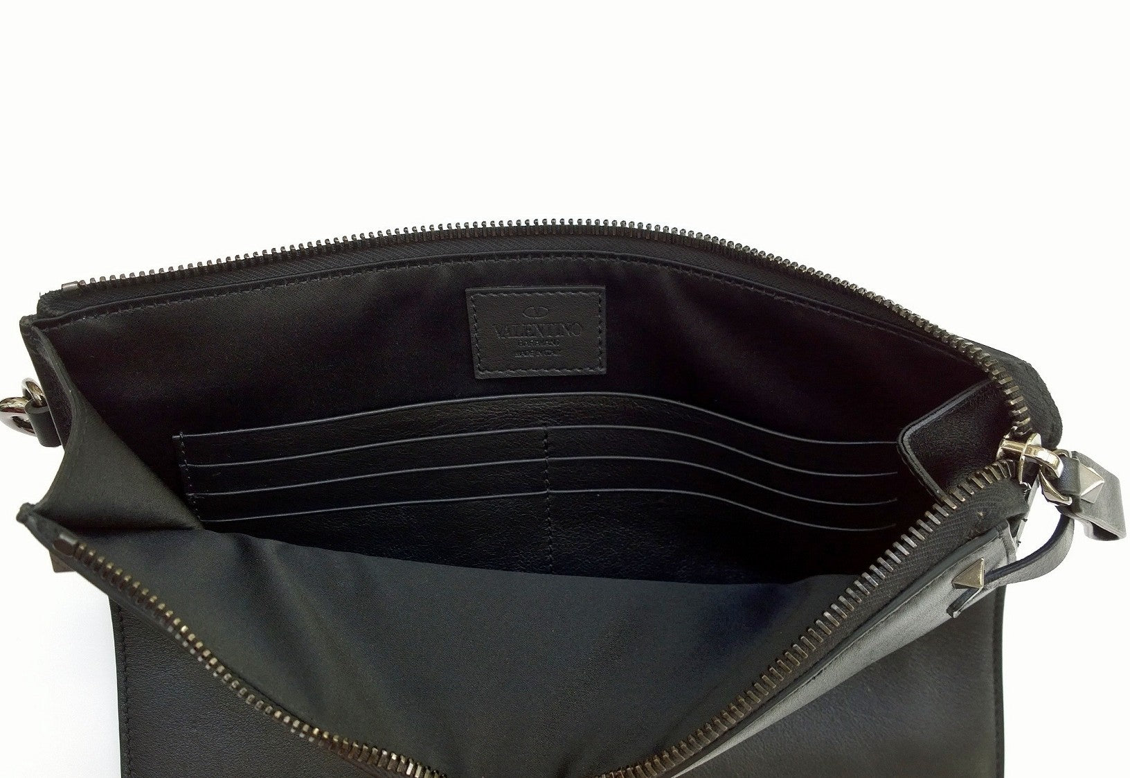 Valentino Garavani Rockstud Men's Leather Clutch Bag with Wrist Strap & Dust Bag - Black Luxury Crossbody Bag for Date Night & Formal Events