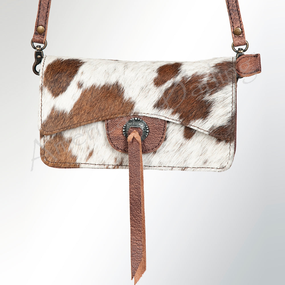 ADBG681B Genuine Leather Women's Western Handbag Purse with Hair On - American Darling Cowhide Crossbody Bag for Casual Outings & Country Events