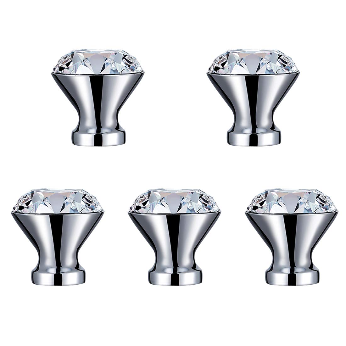 5-Pack Square Crystal Cabinet Handles - Chrome Diamond Drawer Pulls for Dresser, Door & Furniture - Elegant Home Decor Upgrade for Bedroom, Bathroom & Kitchen Cabinets