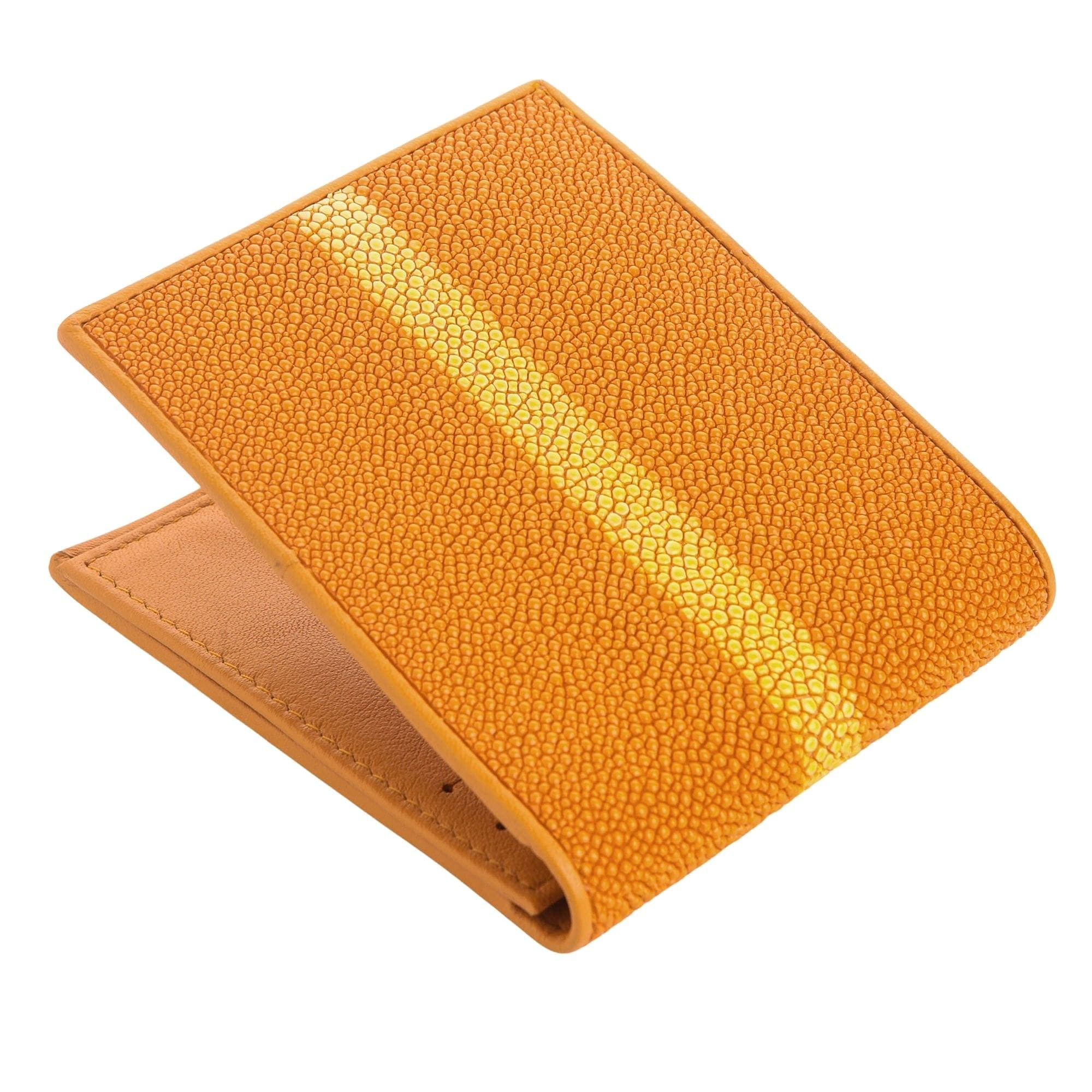 Genuine Orange Stingray Skin Leather Wallet for Men - Slim RFID Blocking Bifold Wallet with Money Clip - Perfect Gift for Dad, Husband, Boyfriend (Business, Travel, Everyday Use)