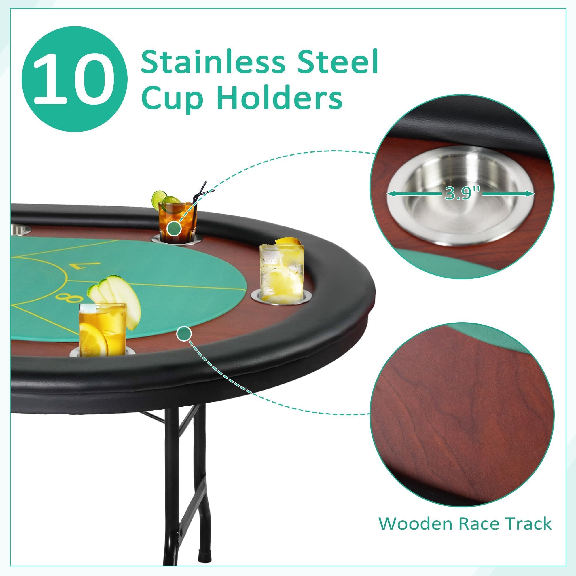 Premium 10-Player Folding Poker Table - 84