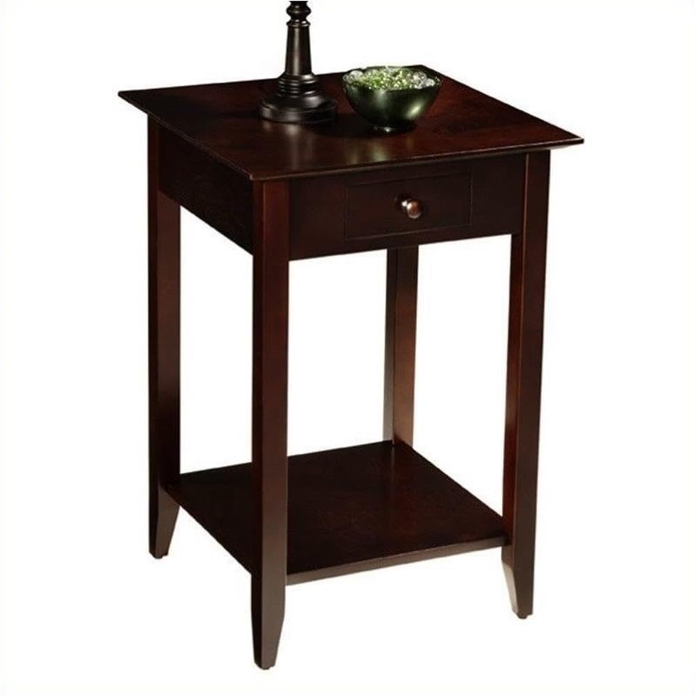 Pemberly Row 1 Drawer Transitional Wood Square End Table in Espresso - Modern Nightstand for Bedroom, Living Room Accent Table, Coffee Table Side Table for Home Decor