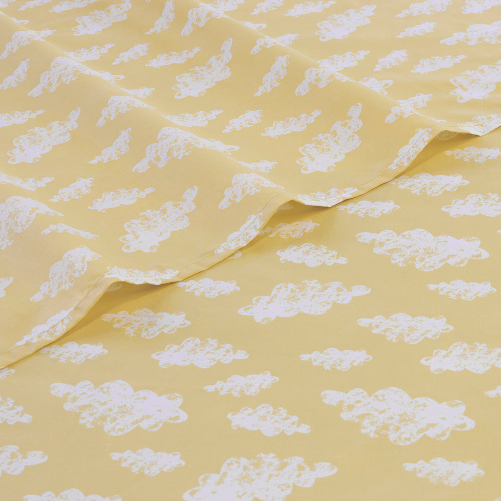 Premium Yellow Cloud-Print Bed Sheet Set - Soft & Breathable Single Size for Ultimate Comfort - Perfect for Kids' Rooms, Guest Beds & Cozy Bedroom Decor