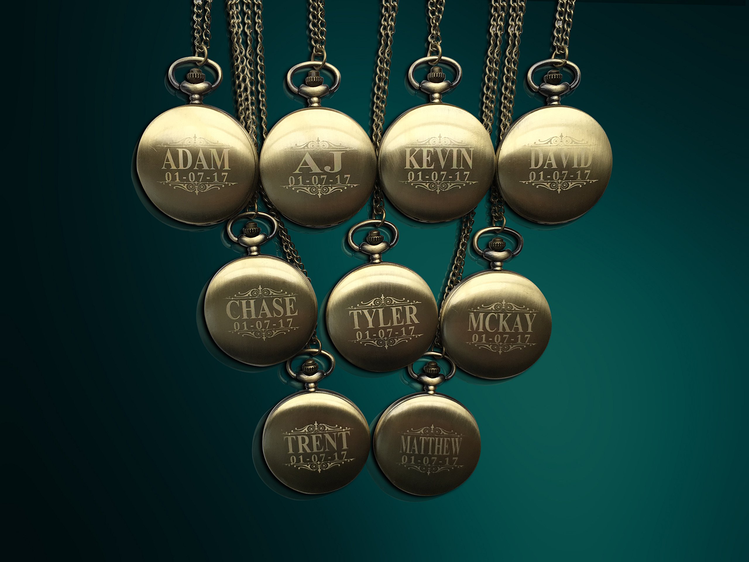 Personalized Engraved Pocket Watches for Men - 10-Piece Set with Chain, Gift Box - Perfect for Groomsmen Wedding Gifts, Anniversary & Special Occasions - Available in 4 Classic Colors (Gold, Silver, Rose Gold, Black)