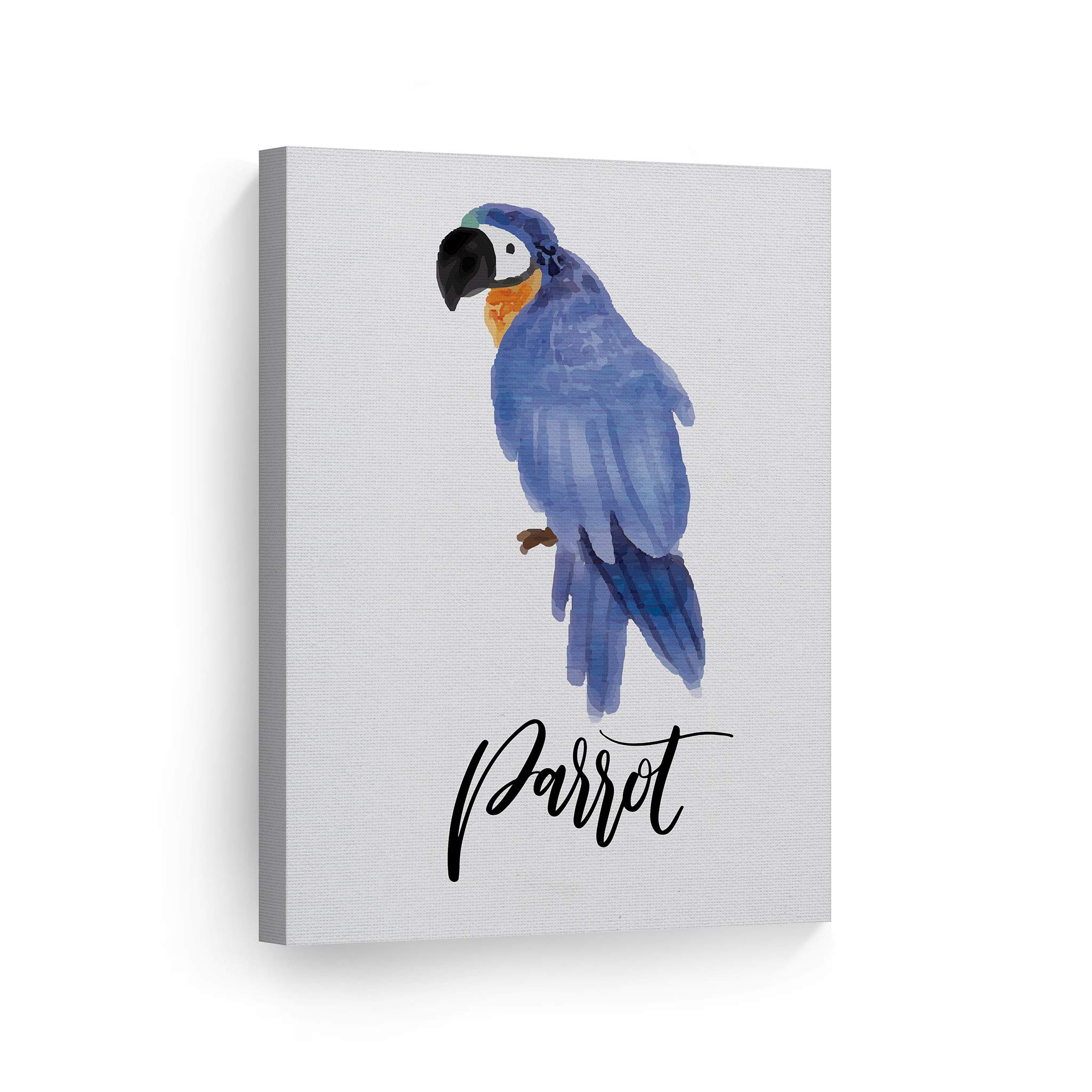 Cute Parrot Watercolor Painting Canvas Print - 12x8 Inch Ready to Hang Wall Art for Kids Room, Nursery & Baby Room Decor | White Background | Made in USA | Perfect for Birthday Gifts & Playroom Decoration