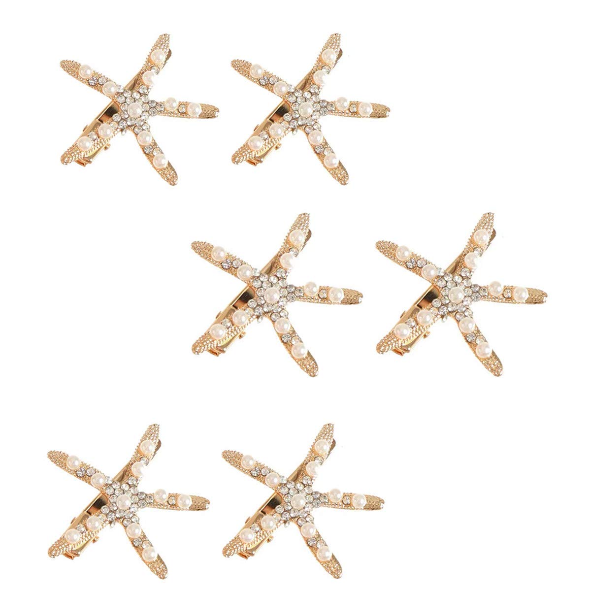 6 Pcs Rhinestone Pearl Starfish Hair Clips for Women & Girls - Elegant Hair Barrettes for Bridal, Wedding, Beach Party & Daily Hair Accessories