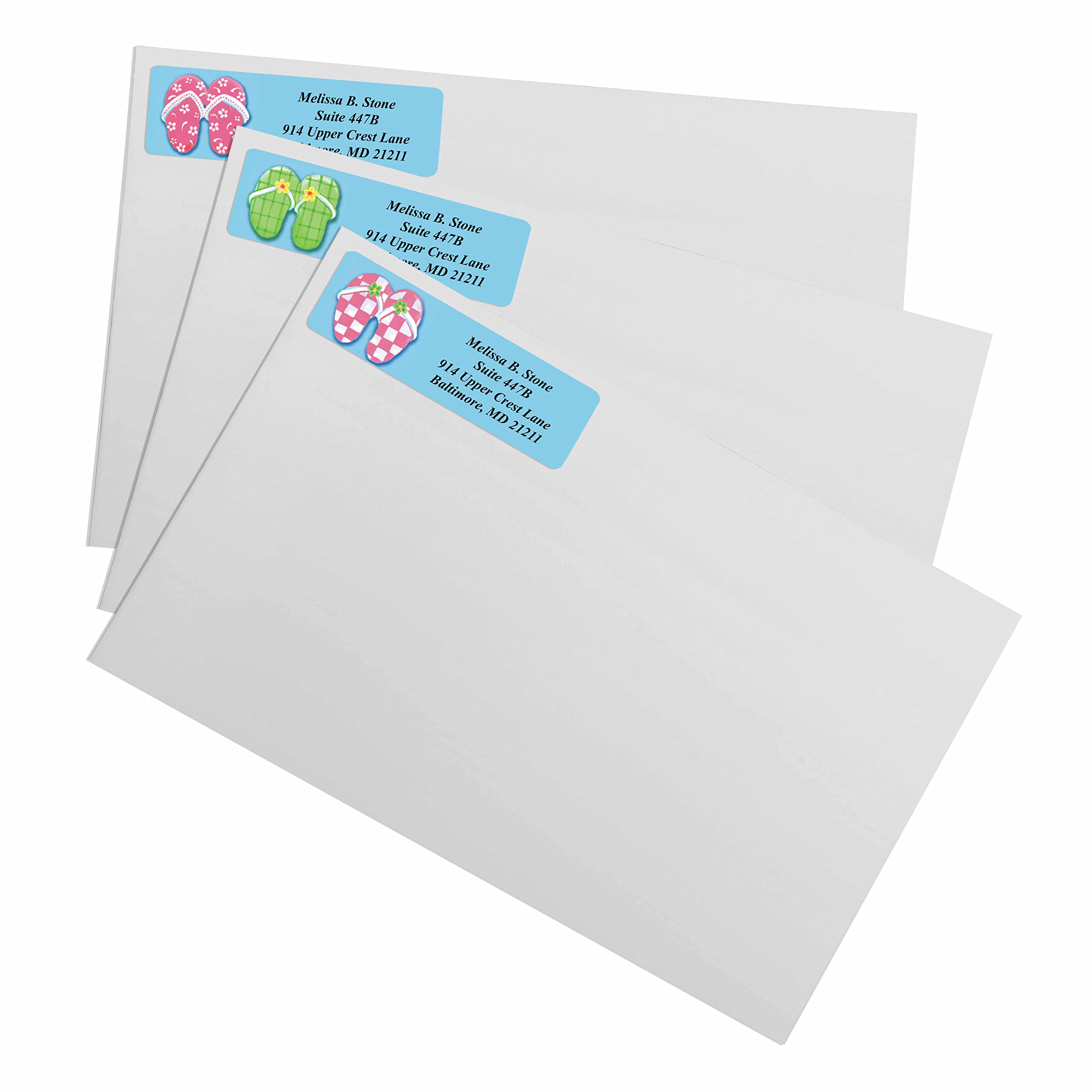 Designer Flip Flops Assorted Rolled Address Labels with Elegant Plastic Dispenser - Perfect for Wedding Invitations, Business Mail & Home Organization