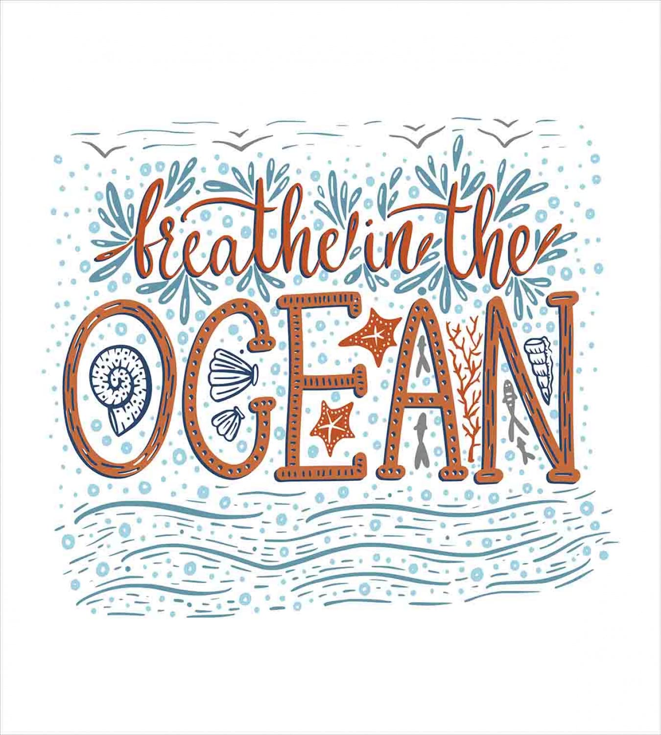 Ambesonne Beach Saying Duvet Cover Set - 'Breathe in The Ocean' Lettering with Coastal Elements, 2-Pack Queen Size Bedding (Teal & Vermilion) for Beach House, Vacation Rental & Coastal-Themed Bedrooms