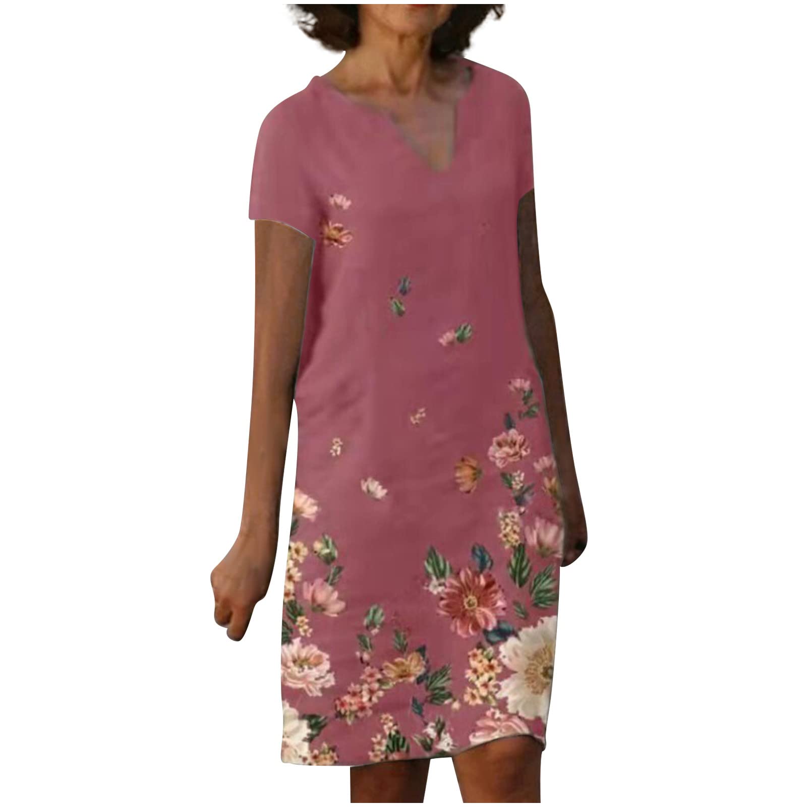 Women's Floral Summer Dress with Short Sleeves & V-Neck - Elegant Casual & Evening Party Wear for Beach, Wedding, Vacation & Date Night Outfits