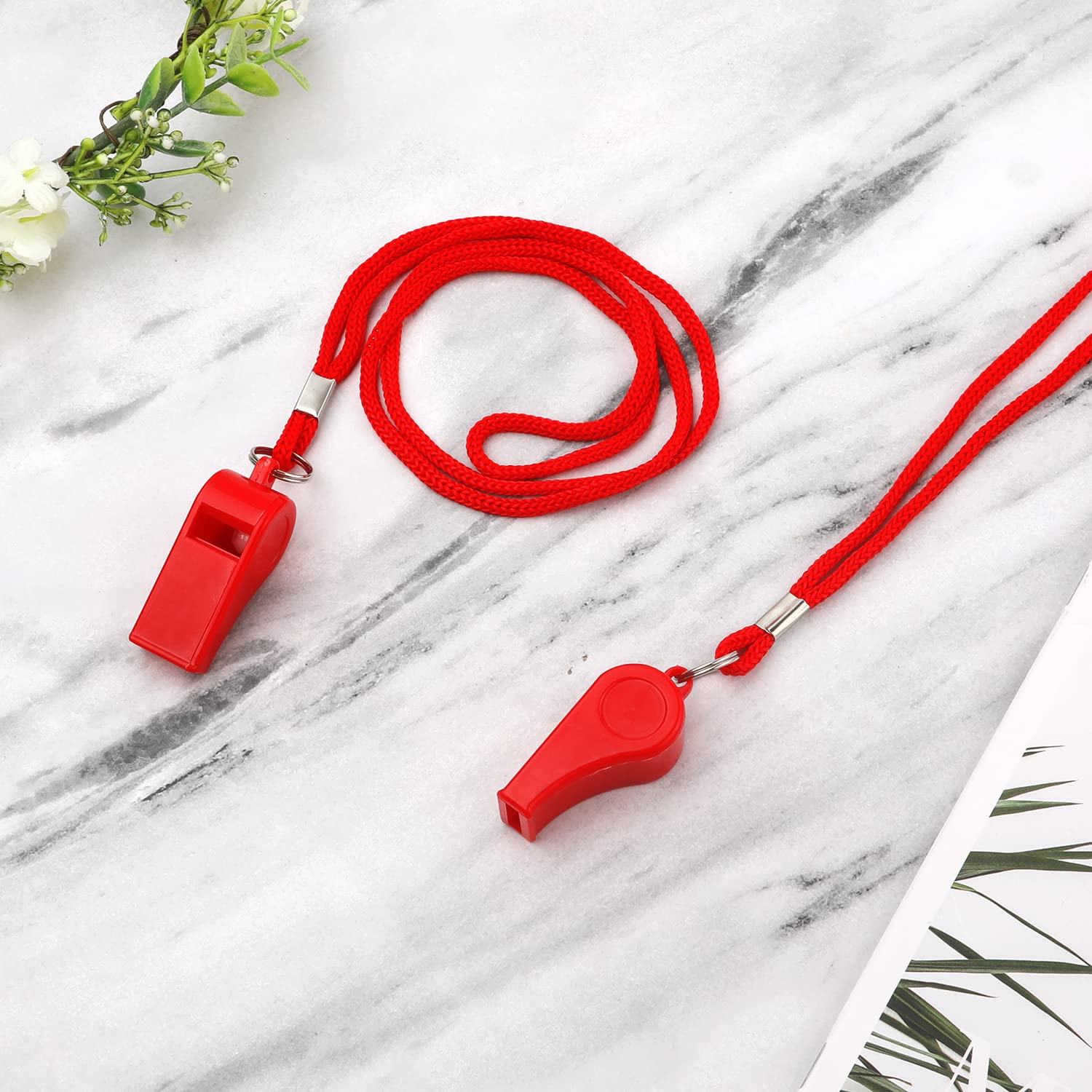 2 Pack Loud Sports Whistles with Lanyard - ABS Plastic Referee Whistle for Kids, Coaches, Teachers & Dog Training - Emergency Survival & Outdoor Sports Accessories (Red) - Perfect for Soccer Games, Hiking Safety & Pet Commands