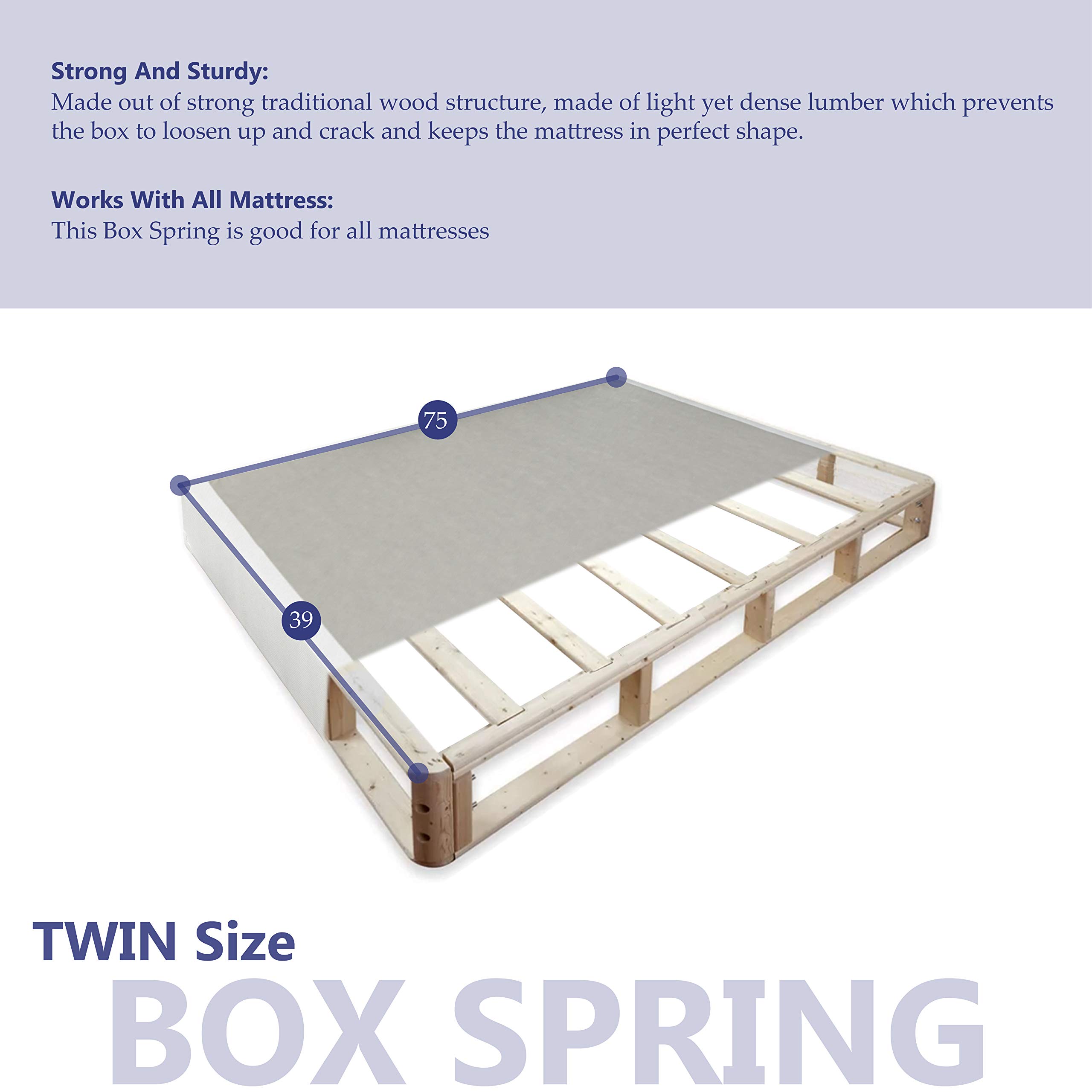 Split Low Profile Wood Box Spring Foundation for Mattress - Fully Assembled Twin Size (100z-3/3-3lps) - Traditional Bed Support for Small Spaces & Guest Rooms