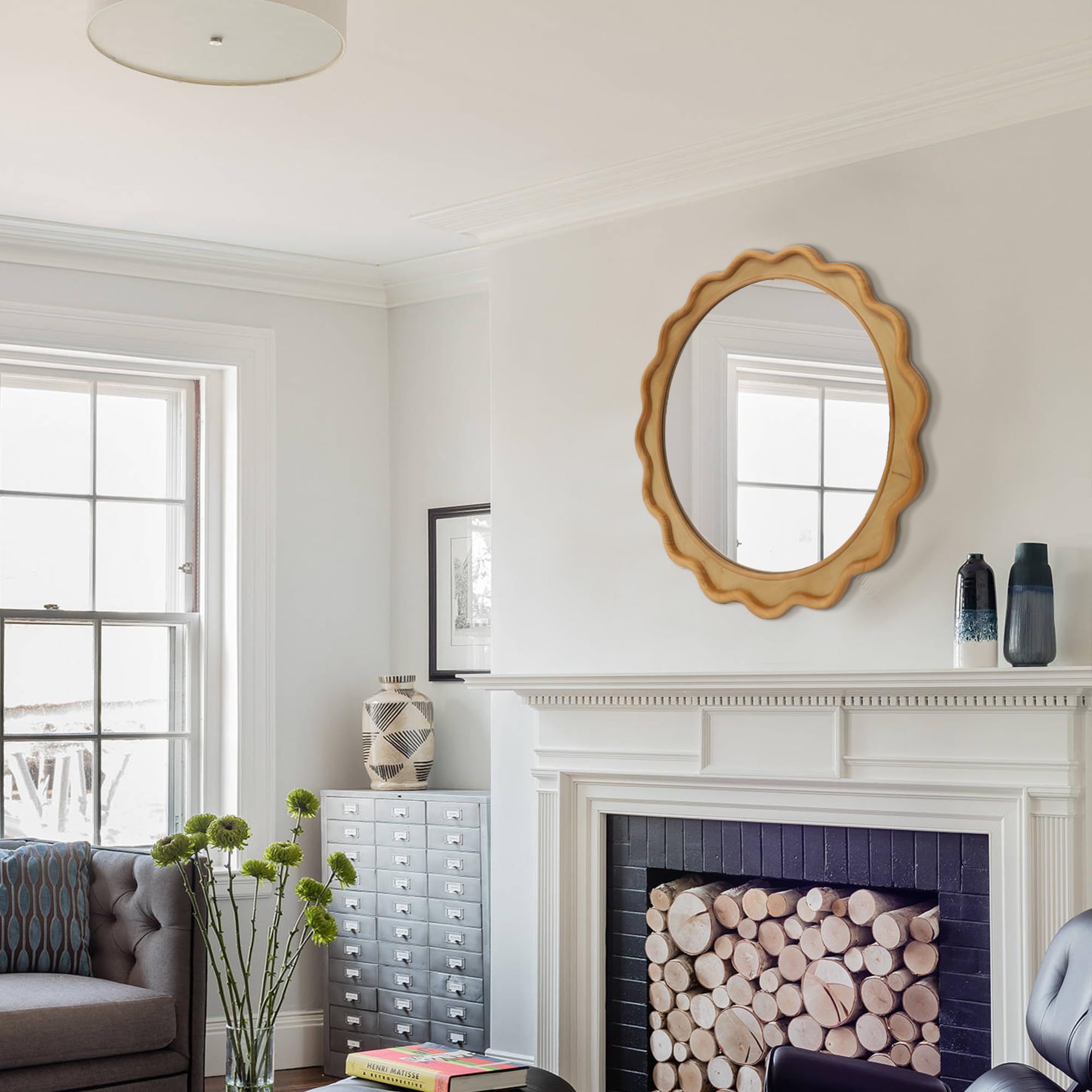 RiteSune 30 Inch Round Wall Mirror - Farmhouse Rustic Circle Mirror for Living Room, Bathroom, Entryway Decor - Perfect for Home, Office & Wedding Venue Decoration