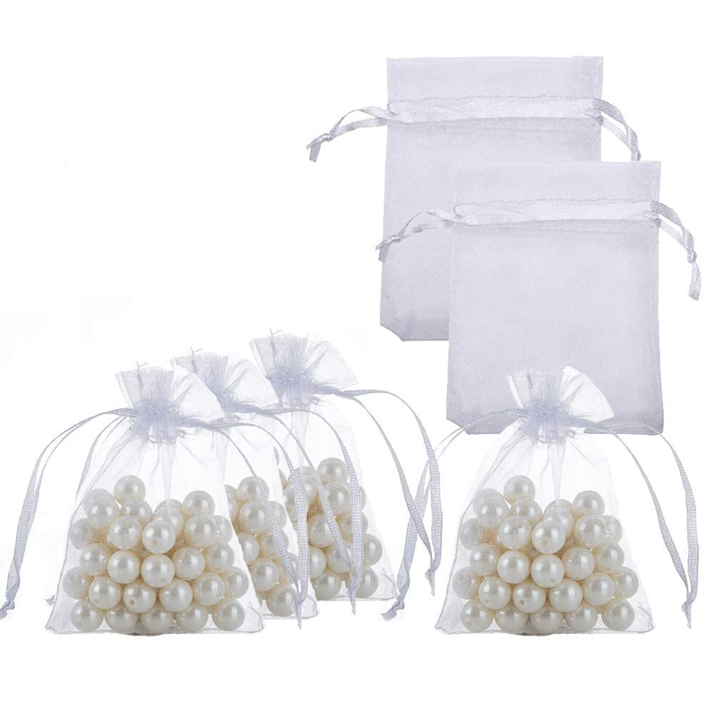7X9 cm Small White Organza Potli Bags - Elegant Jewelry Pouch for Wedding Favors, Party Supplies & Return Gifts | Perfect for Bridal Shower, Birthday Celebrations and Special Occasions