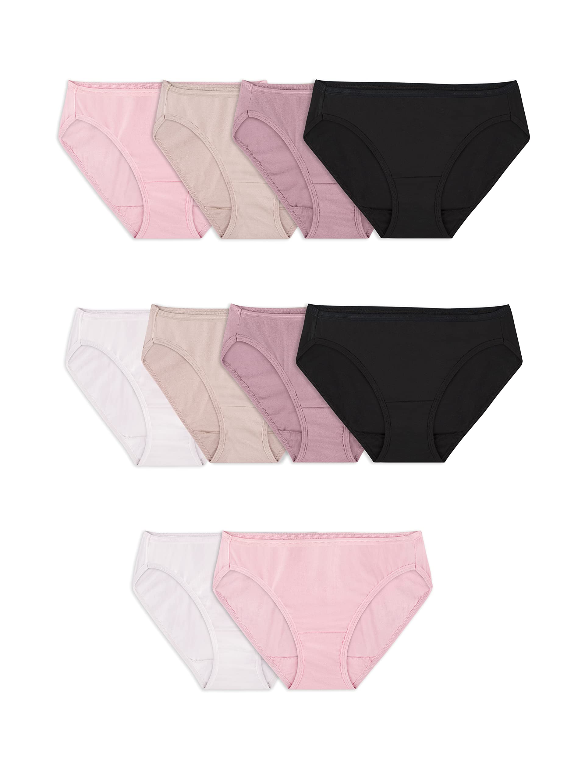 Fruit of the Loom Women's Eversoft Cotton Bikini Underwear 10-Pack - Tag Free, Breathable, Soft Cotton Panties in Assorted Neutral Colors (Size 6) - Perfect for Everyday Comfort, Workout & Travel