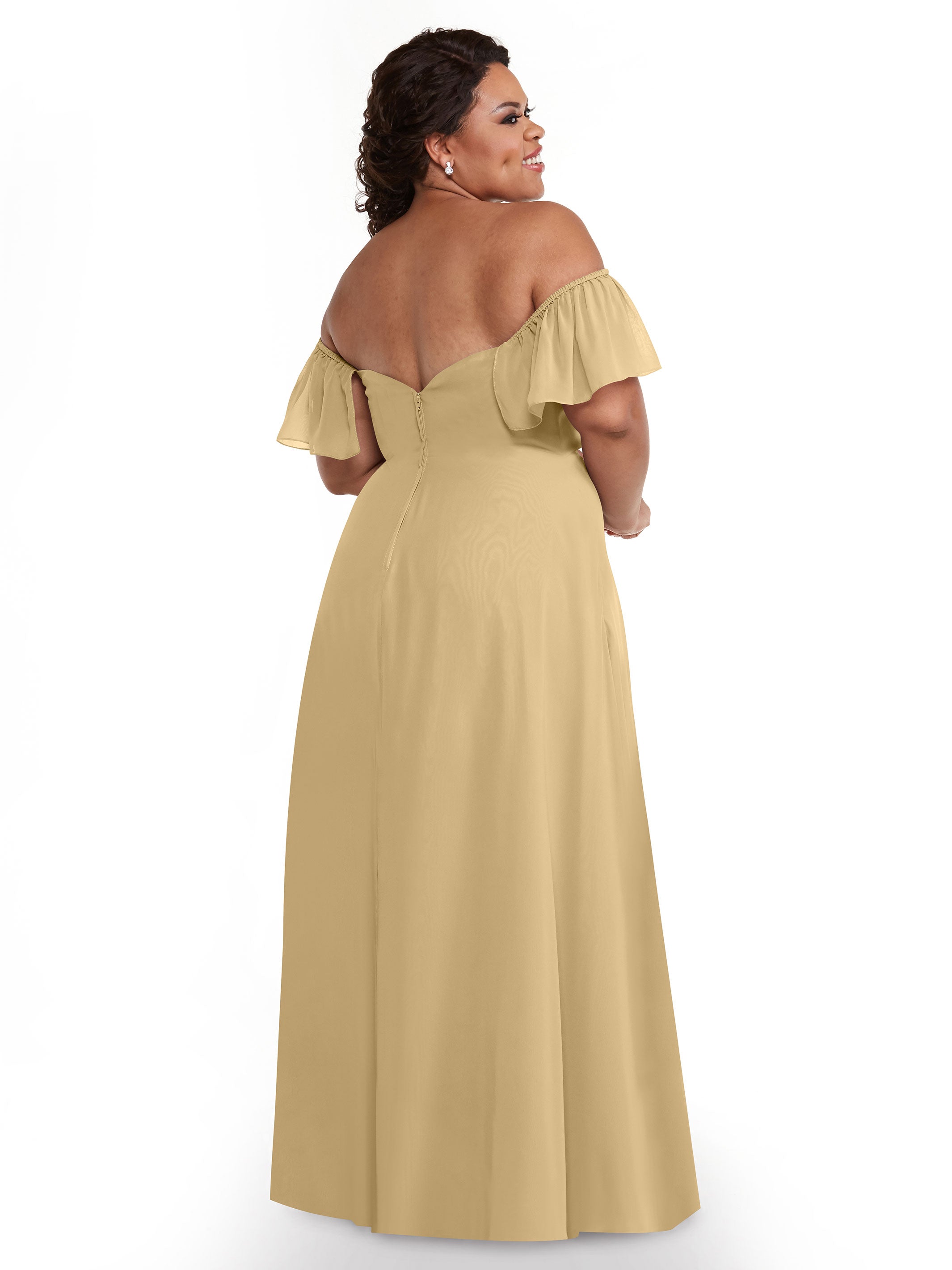 Elegant A-Line Off-The-Shoulder Chiffon Bridesmaid Dress with Pockets - Perfect for Weddings, Formal Events & Special Occasions