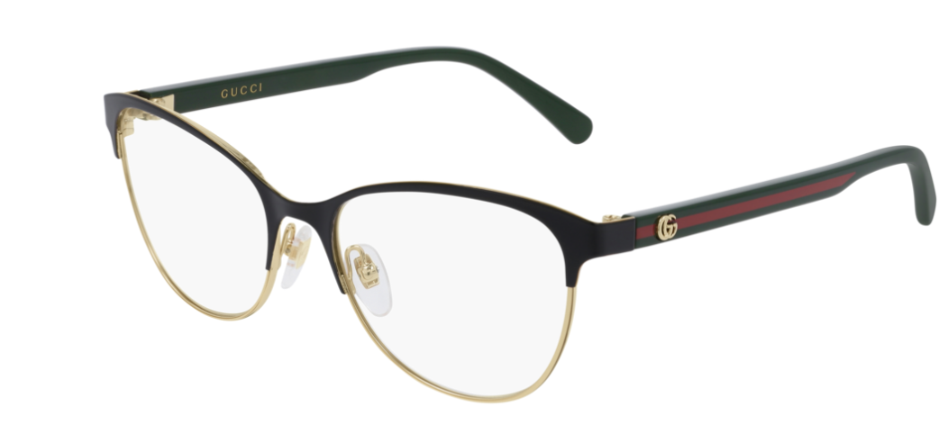Gucci GG 0718O 004 Black Gold Green Cat Eye Women's Designer Eyeglasses - Fashionable Reading Glasses for Women, Perfect for Office, Dating & Everyday Wear
