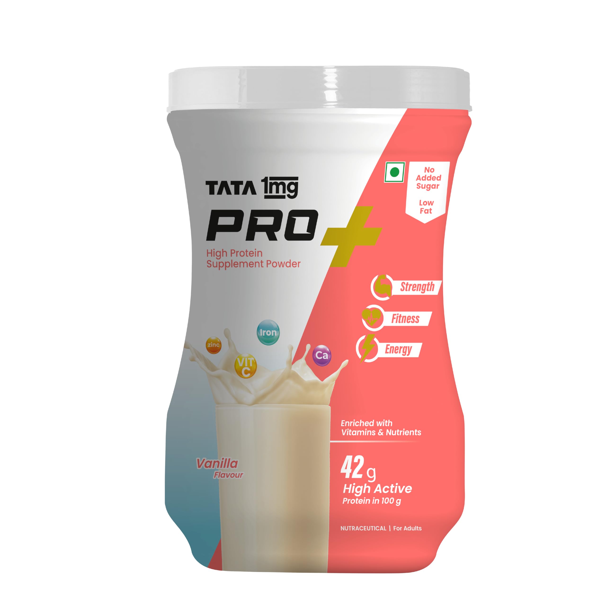 Tata 1mg Pro+ Soy Protein Powder - 23 Essential Nutrients for Muscle Growth, Bone Strength & Energy | Low Fat, No Added Sugar, Vanilla Flavor | Ideal for Post-Workout Recovery, Weight Management & Healthy Lifestyle