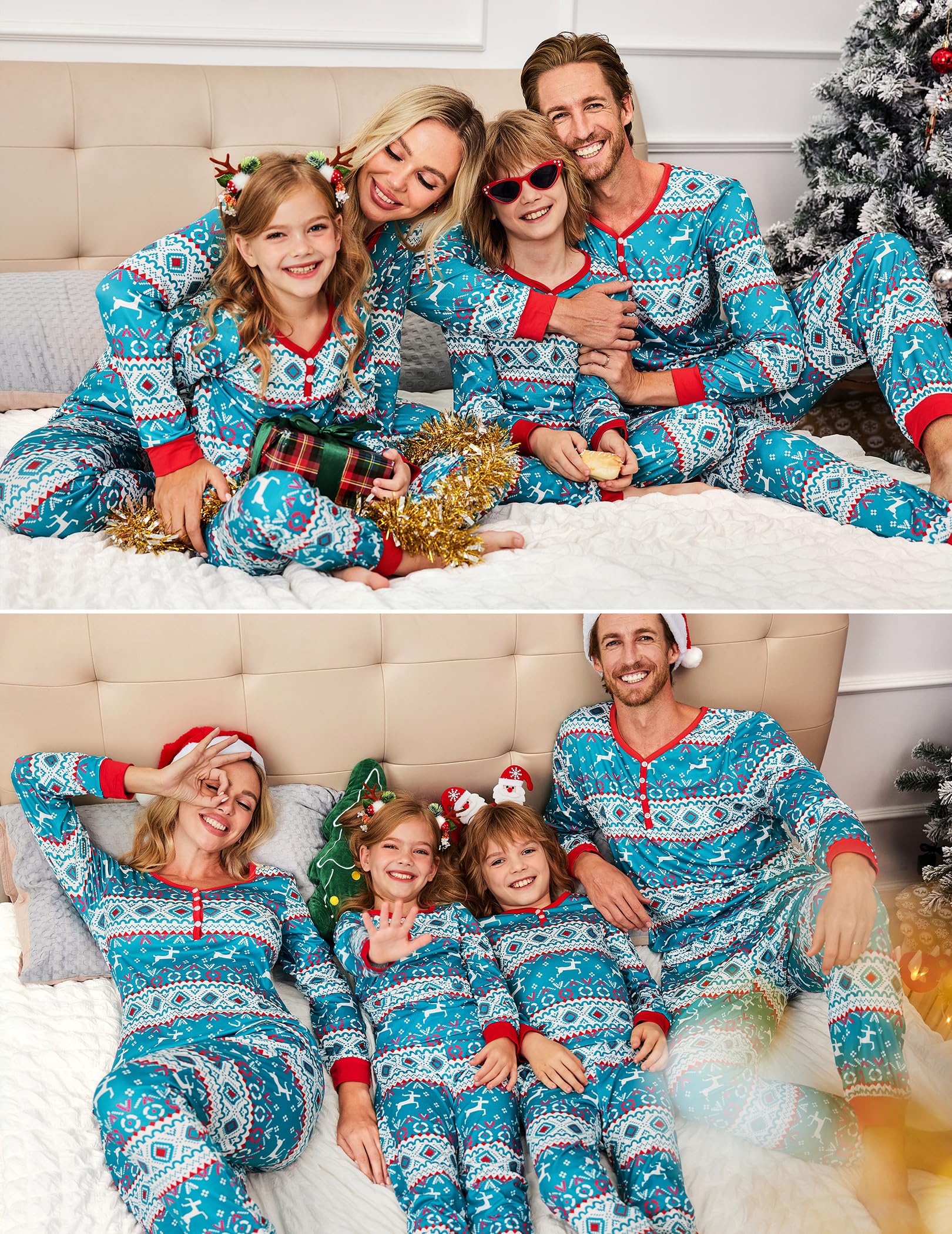 Ekouaer Family Matching Christmas Pajamas Set - Women's Men's Kids Long Sleeve Sleepwear Pjs, Cozy Holiday Lounge Outfits for Family Photos, Christmas Morning & Festive Gatherings