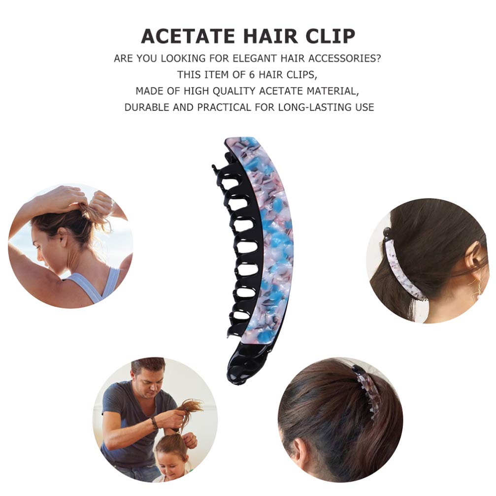FRCOLOR 6Pcs Leopard Print Banana Hair Clips - Non-Slip Hair Clincher Combs for Styling, Sectioning & Salon Use - Perfect for Girls, Women & Professional Hairstyling (Great for Updos, Ponytails & Hair Styling at Home or Salon)
