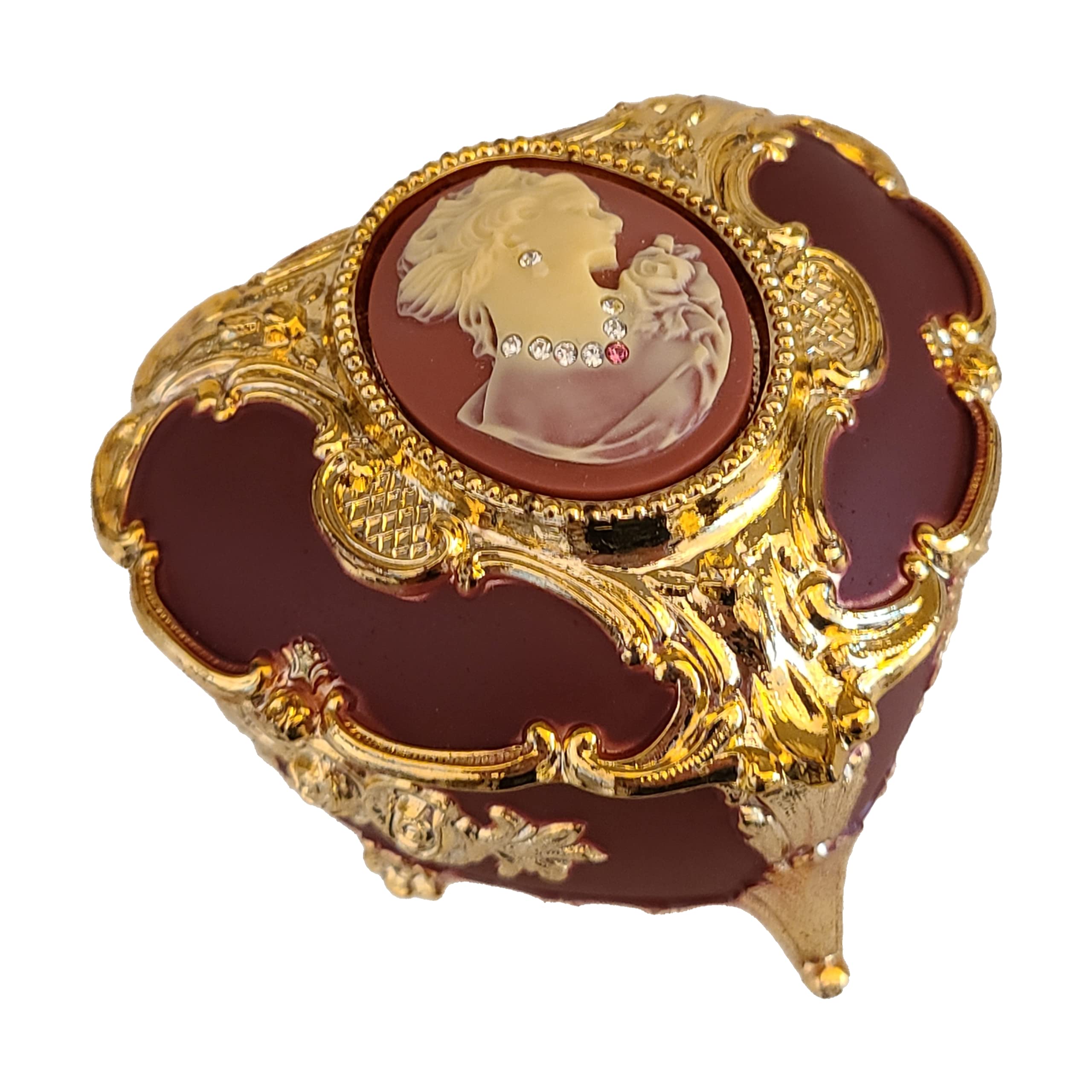 Elegant Red Cameo Heart-Shaped Music Jewelry Box with Swarovski Crystals - Plays Bolero | Perfect Gift for Anniversaries, Valentine's Day & Home Decor