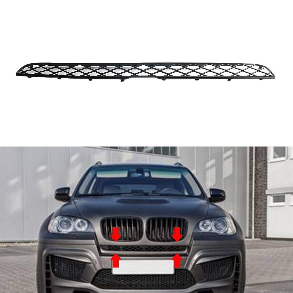 BMW X5 E70 X6 E71 E72 Front Bumper Center Upper Grille Cover (2007-2014) - Replacement Mesh Grill Compatible with Part #51117159597 | Perfect for Off-Road Protection & Custom Styling
