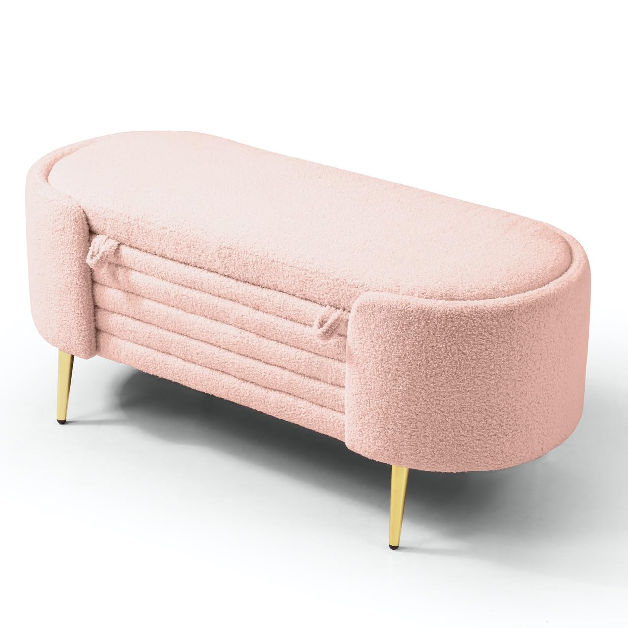 Modern Storage Ottoman Bench with Sherpa Upholstery - Large Toy Organizer, Entryway Shoe Stool & Bedroom Footrest - Multi-Functional Window Seat for Living Room, Bedroom (Pink) | Perfect for Small Space Organization & Cozy Home Decor