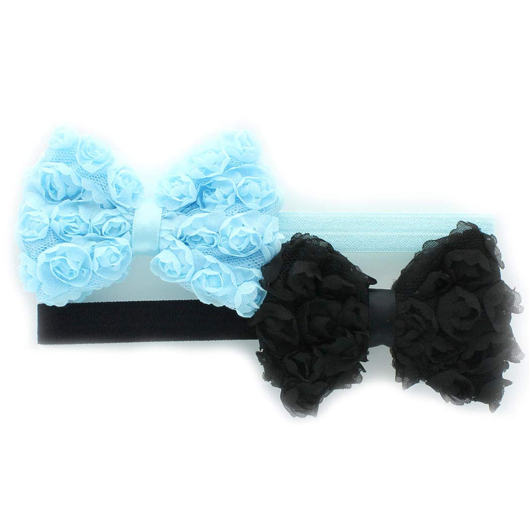 My Lello 2-Pack Mixed Color Fabric Rose Bow Headbands for Baby Girls - Perfect for Newborn Photography, Birthday Parties & Special Occasions