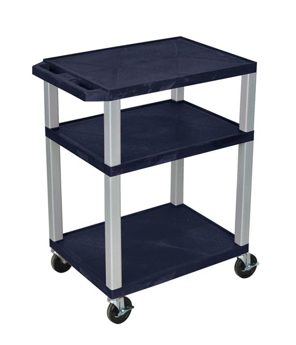 Luxor Navy Blue 3-Tier Rolling Utility Cart with Wheels - Sturdy Metal Storage Organizer for Kitchen, Bathroom, Office, or Garage Use