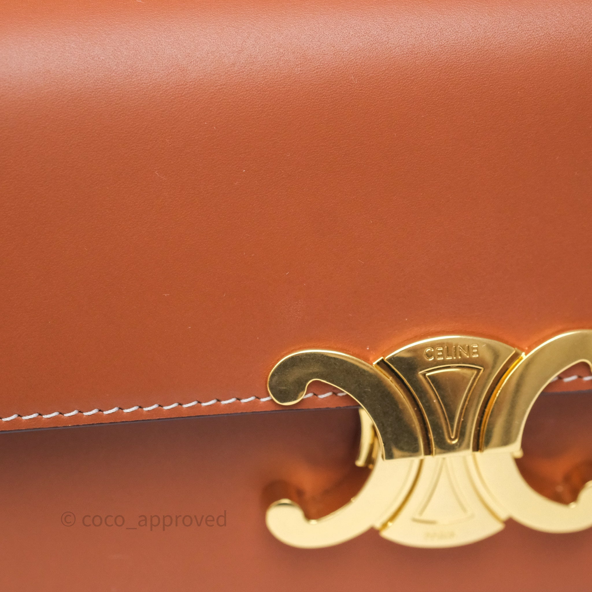 Celine Triomphe Shoulder Bag in Tan Calfskin Leather - Luxury Crossbody Purse for Women, Perfect for Work, Travel & Evening Events