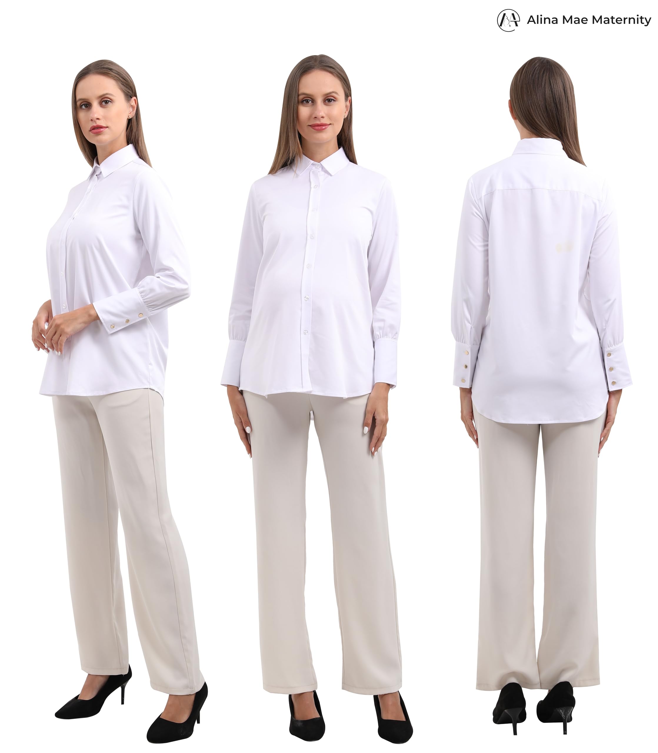 Maternity Button Down Shirt - Long Sleeve Formal Blouse for Pregnant Women | Office Work & Business Attire | Comfortable Pregnancy Workwear for Professional Moms