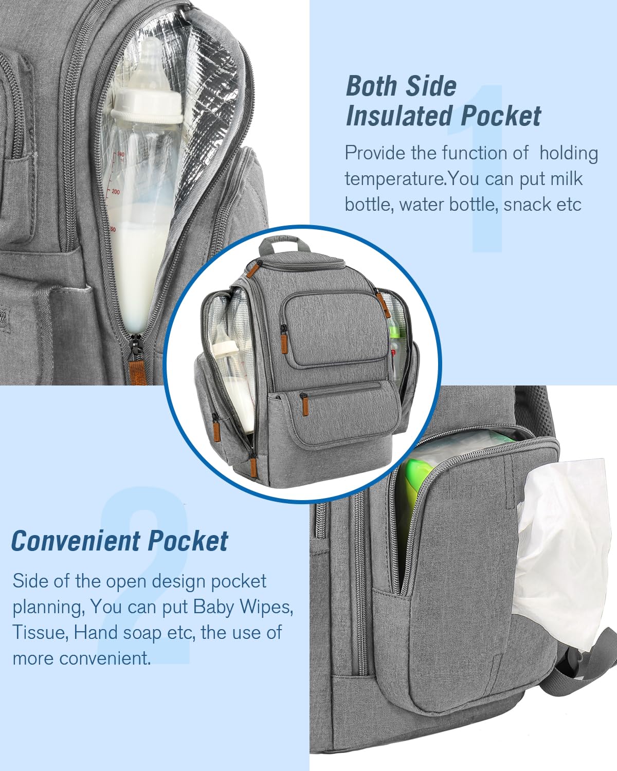 Mancro Waterproof Diaper Backpack for Travel with Insulated Pockets - Baby Essentials for Parents On-The-Go