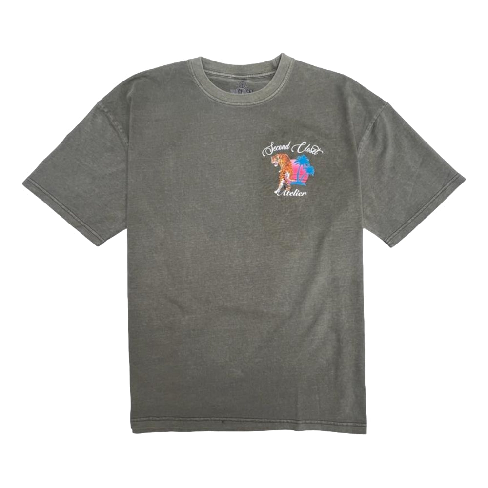 2ND CLOSET Tiger Vibes Printed T-Shirt - Olive Green Graphic Tee for Women | Casual Streetwear & Festival Outfit