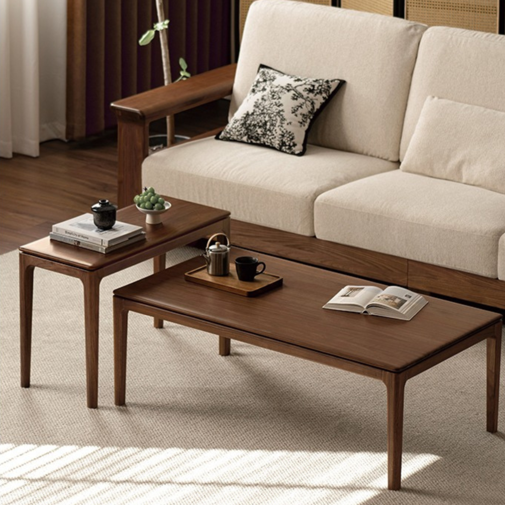 Premium Black Walnut, Ash & Oak Solid Wood Coffee Table - Modern Rustic Living Room Furniture for Home Decor & Entertaining