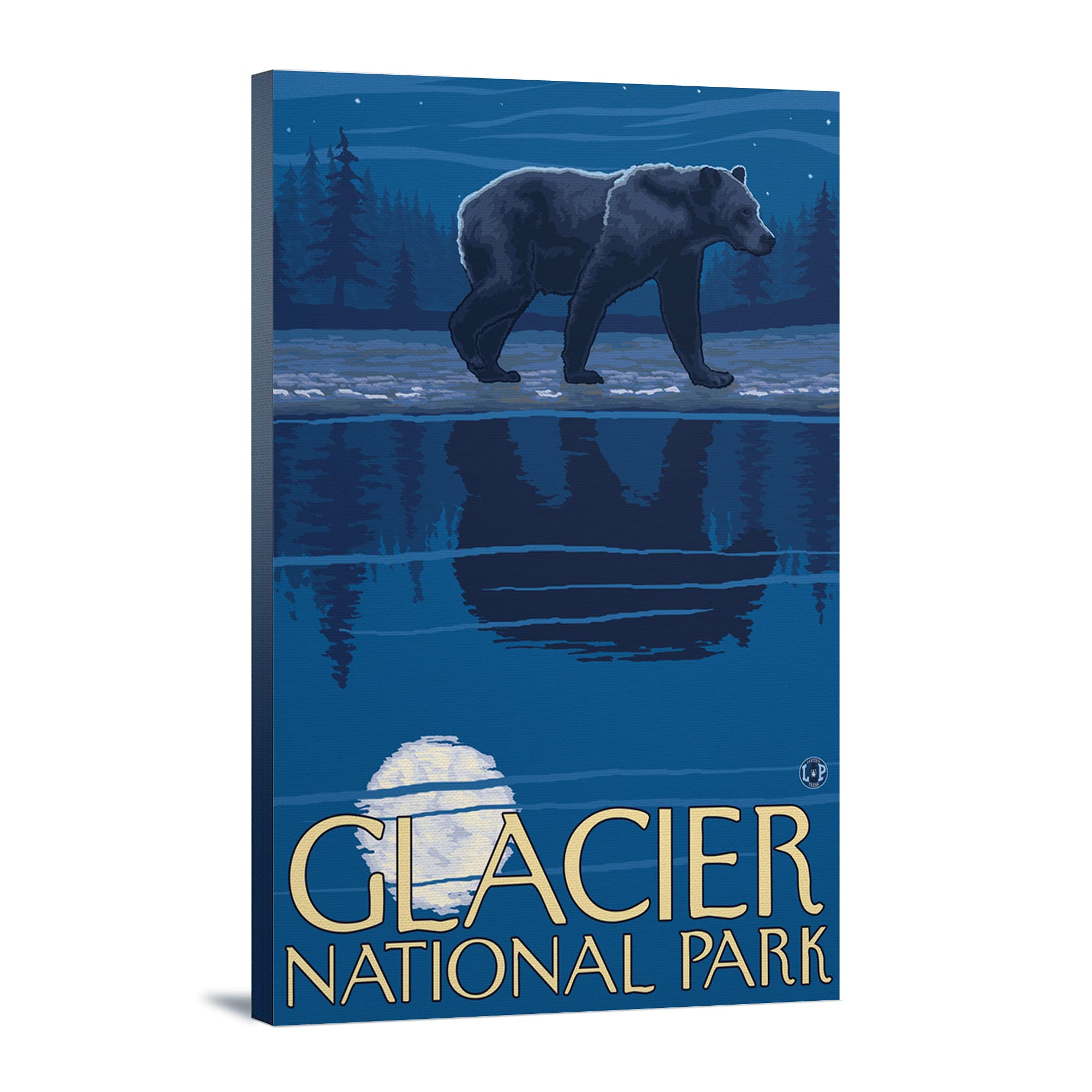 Bear in Moonlight at Glacier National Park Montana - 24x36 Gallery Wrapped Stretched Canvas Wall Art - Perfect for Living Room, Bedroom & Office Decor
