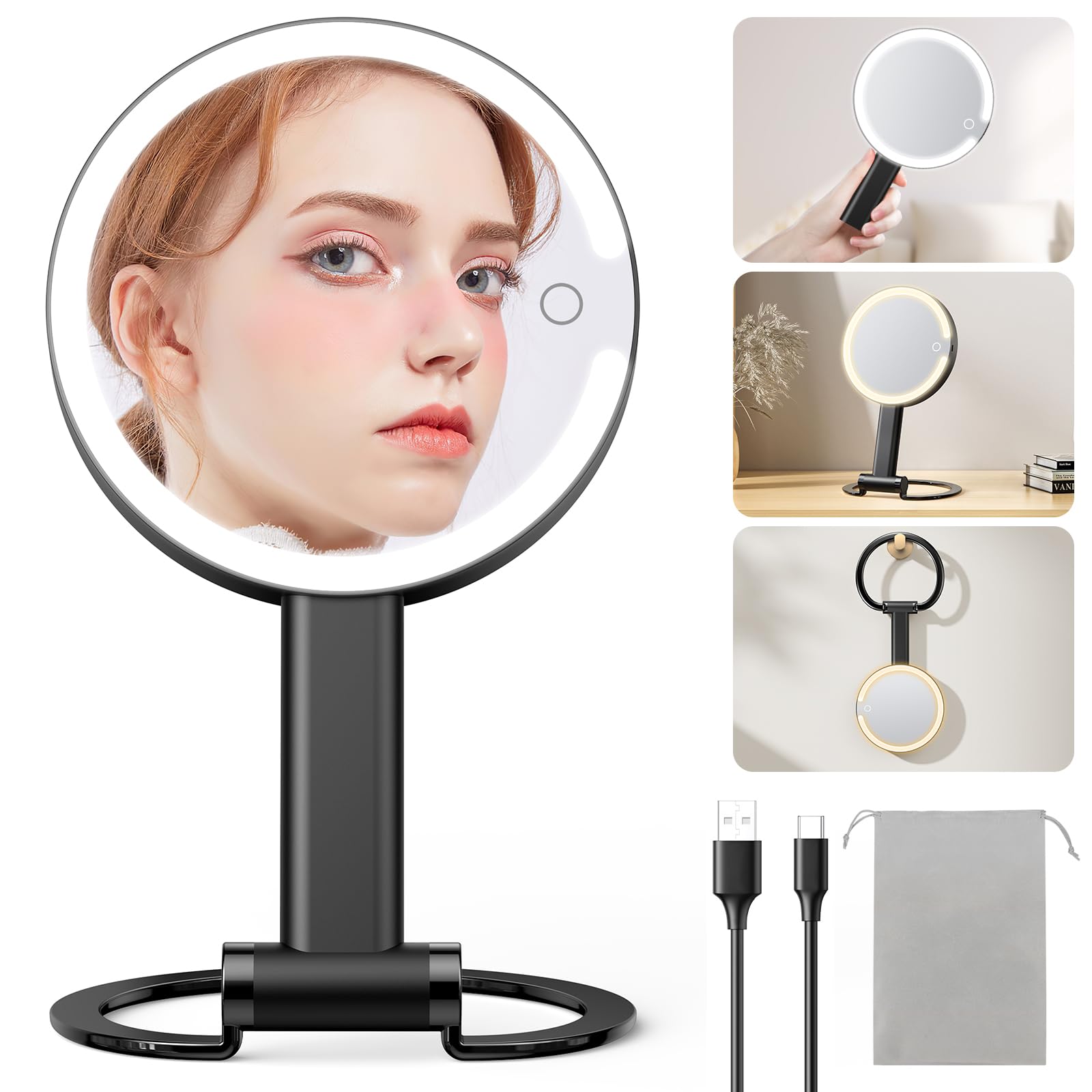 10X Magnifying Travel Mirror with Light - Rechargeable LED Makeup Mirror for Travel & Home